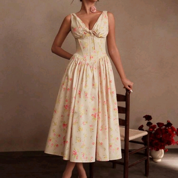 Women's Deep V-Neck A-Line Elegant Party Dress, Suitable For Summer - Picture 3 of 4